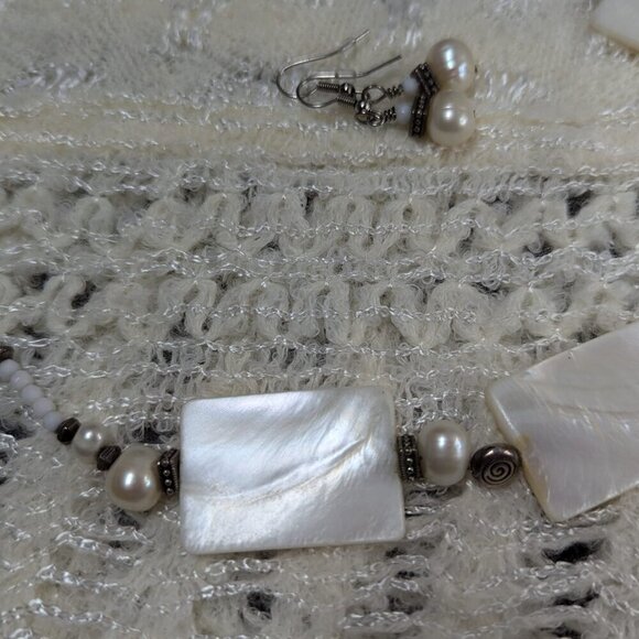 White Natural Square Mother of Pearl Necklace Earrings Natural Pearl Bead - Picture 10 of 10